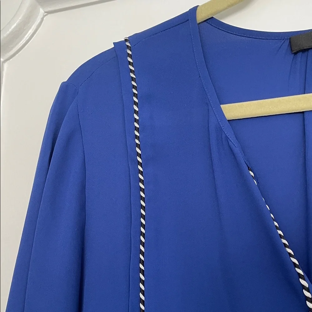 J.Crew Deep Blue Long-Sleeve V-Neck Tassel Blouse